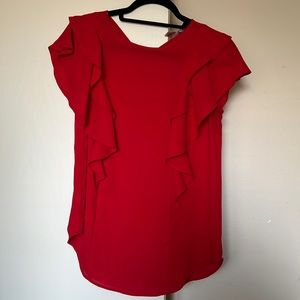 Loft Outlet Red Ruffle Short Sleeve Blouse, Size S